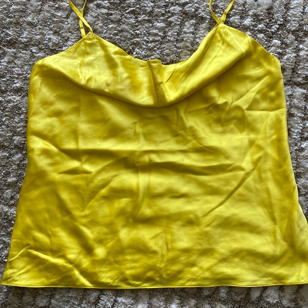 L’Agence Neon yellow silk cowl neck tank